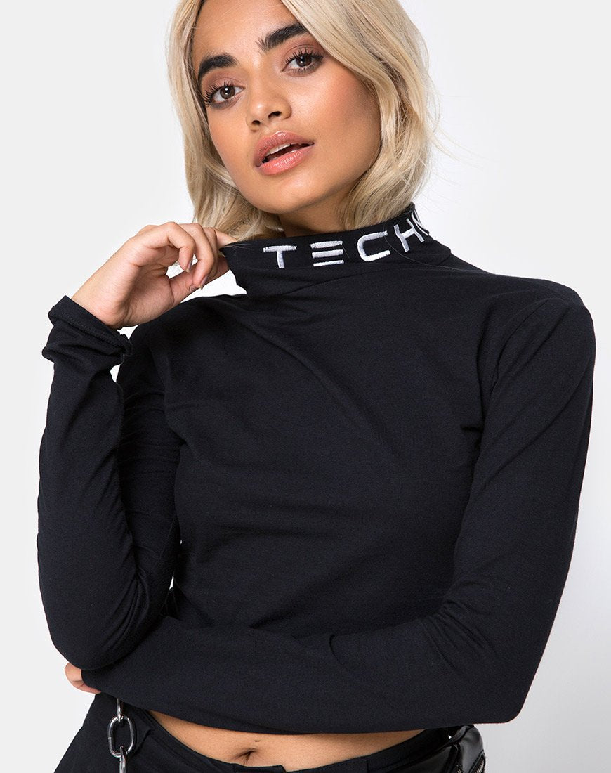 Rhala Crop Top en Tokio Techno Negro Embro