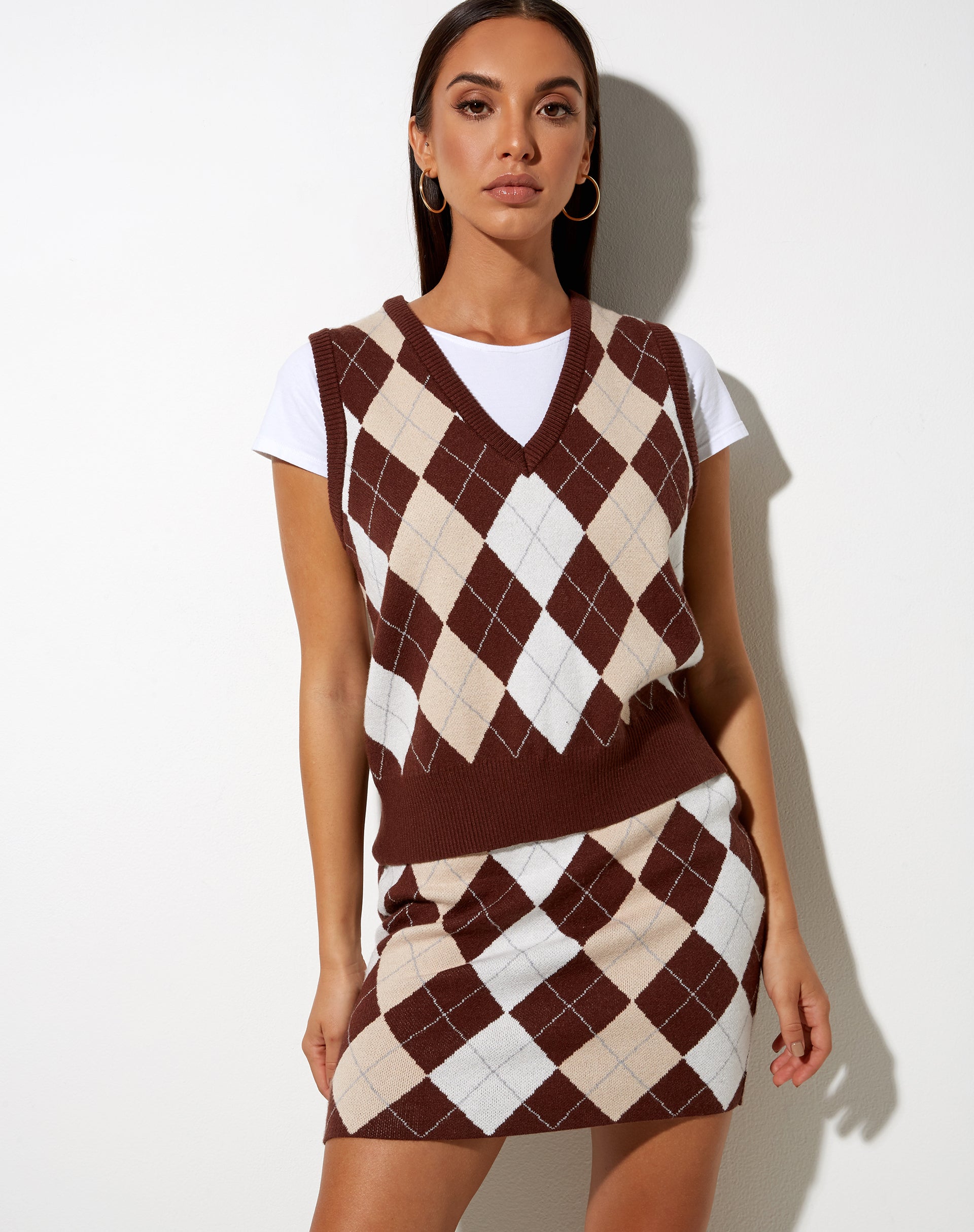 Imagen de Chaleco Sami de punto Argyle Tan