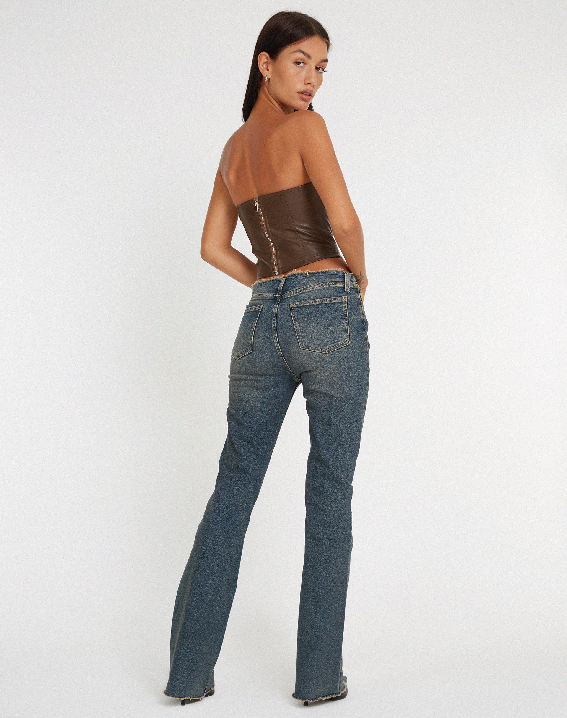 Imagen de Riaza Bandeau Corset Top en PU Marrón
