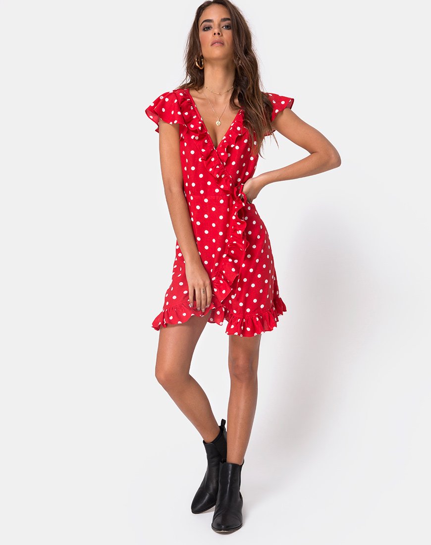 Imagen de Rica Skater Dress in Medium Polka Rojo y Blanco