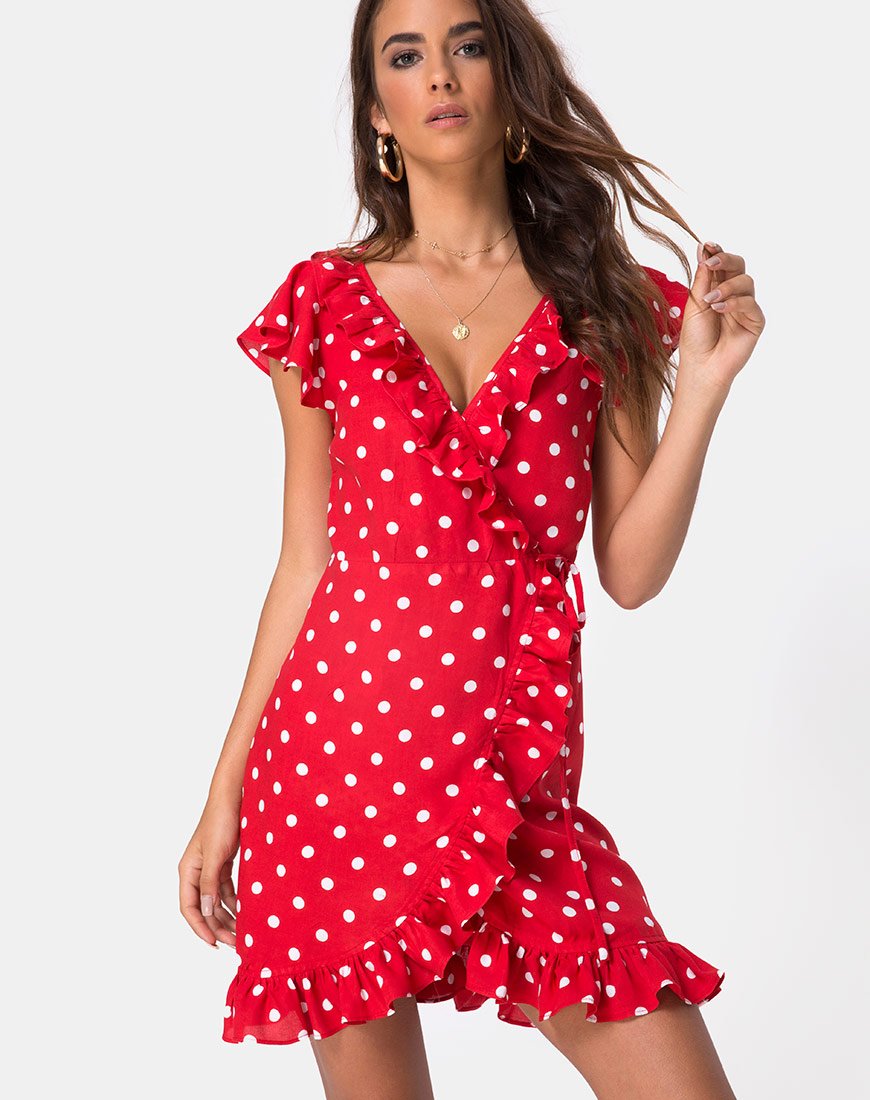 Rica Vestido Skater en Polka Medio Rojo y Blanco