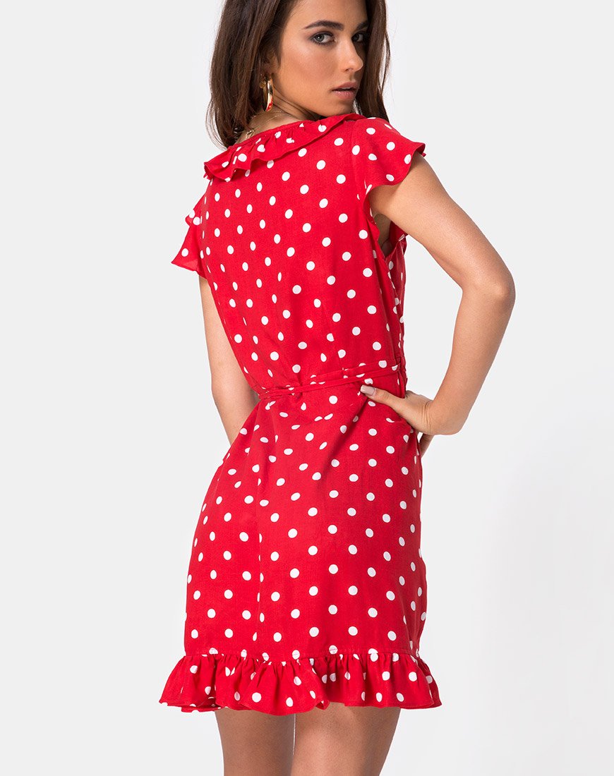Rica Vestido Skater en Polka Medio Rojo y Blanco