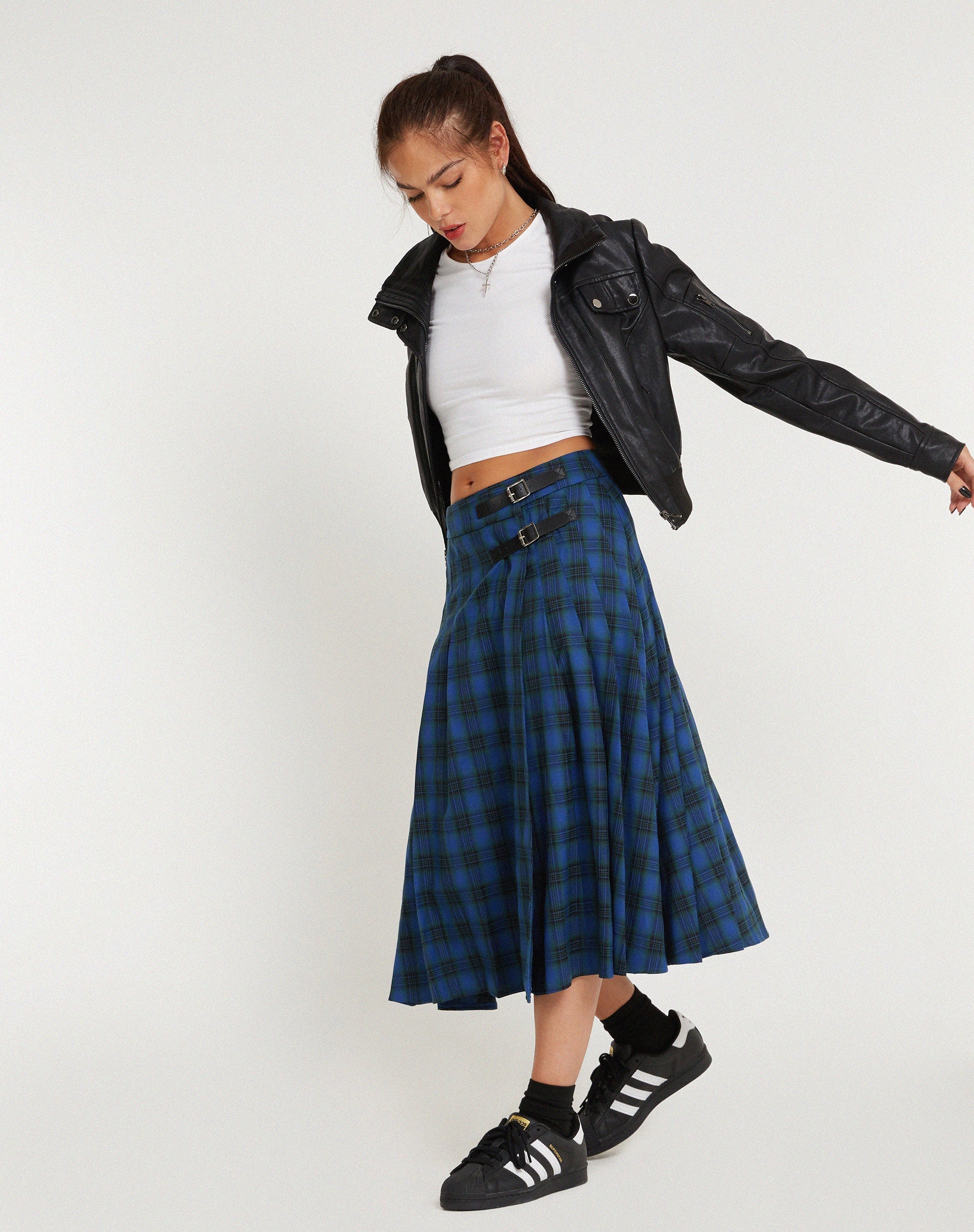 imagen de Rigifa Midi Skirt in Tartans Blue Grey
