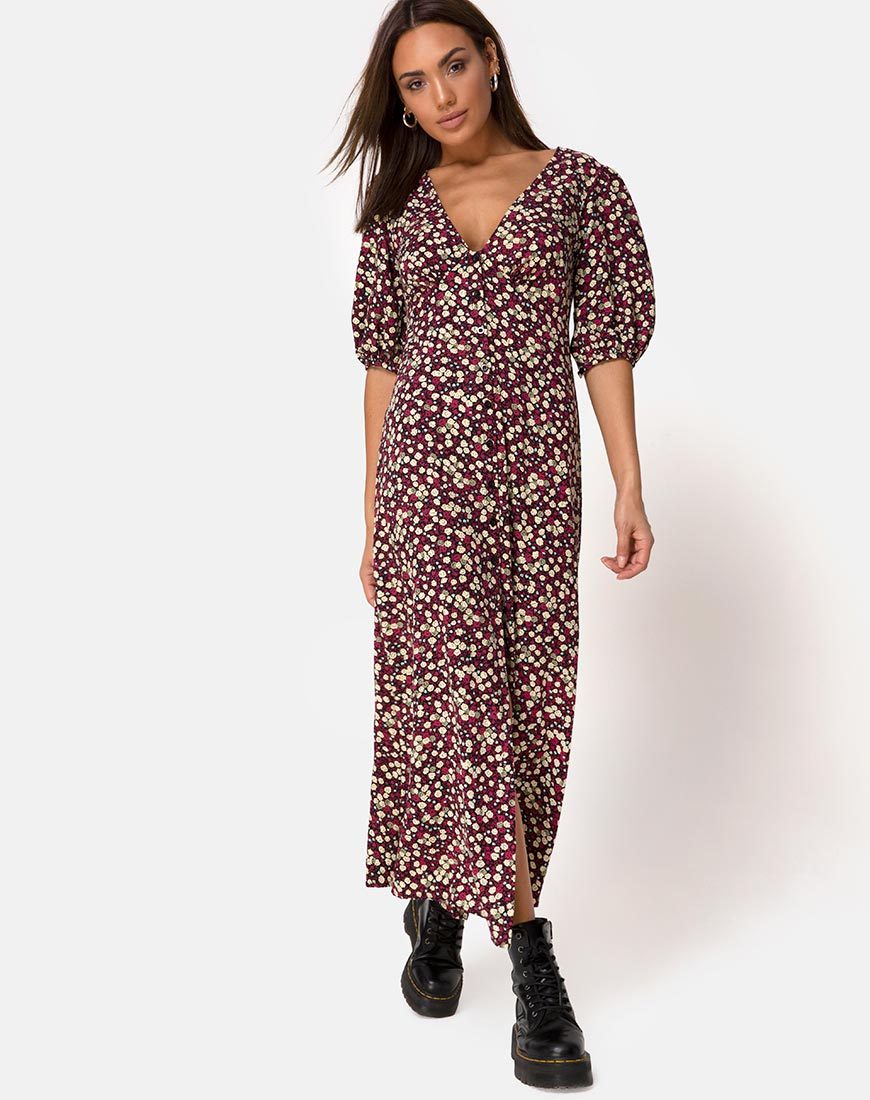 Imagen del Vestido Rigita en Floral Campo Ciruela