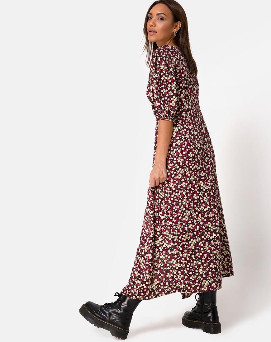 Vestido Rigita en Floral Campo Ciruela