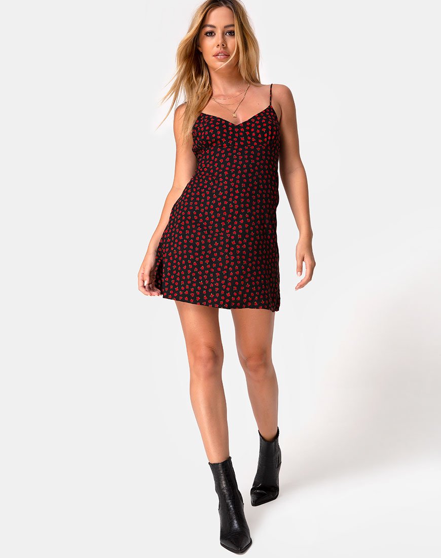 Imagen del vestido Rilia en rojo rosa punteado