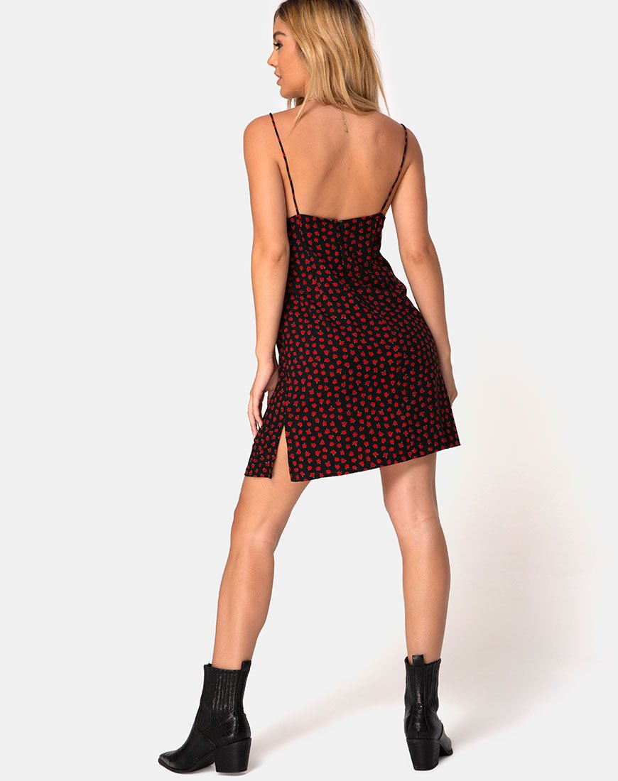 Imagen del vestido Rilia en rojo rosa punteado