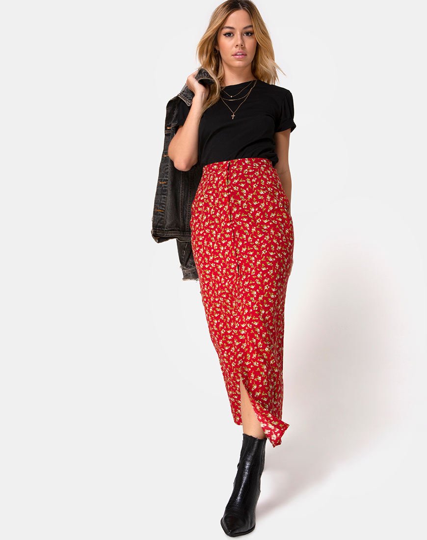 Imagen de la falda Rima en Falling For You Floral Rojo