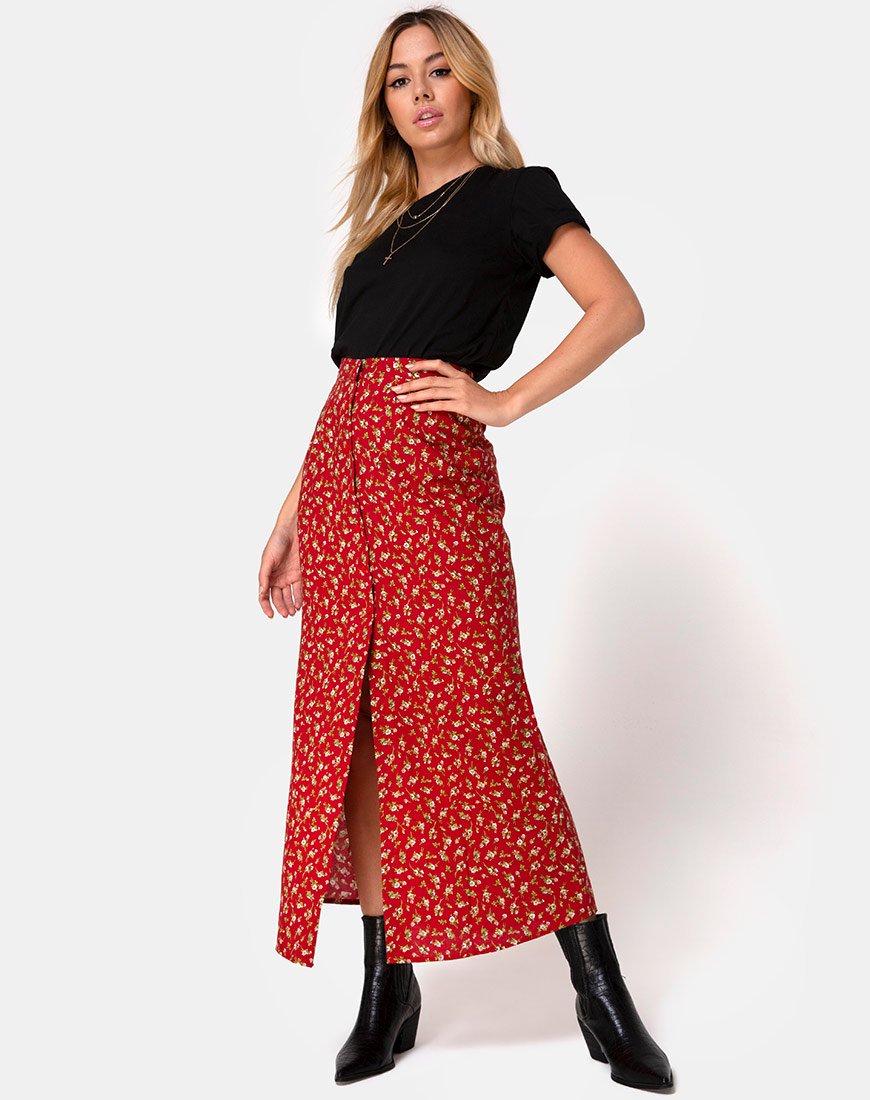 Falda Rima en Falling For You Floral Rojo