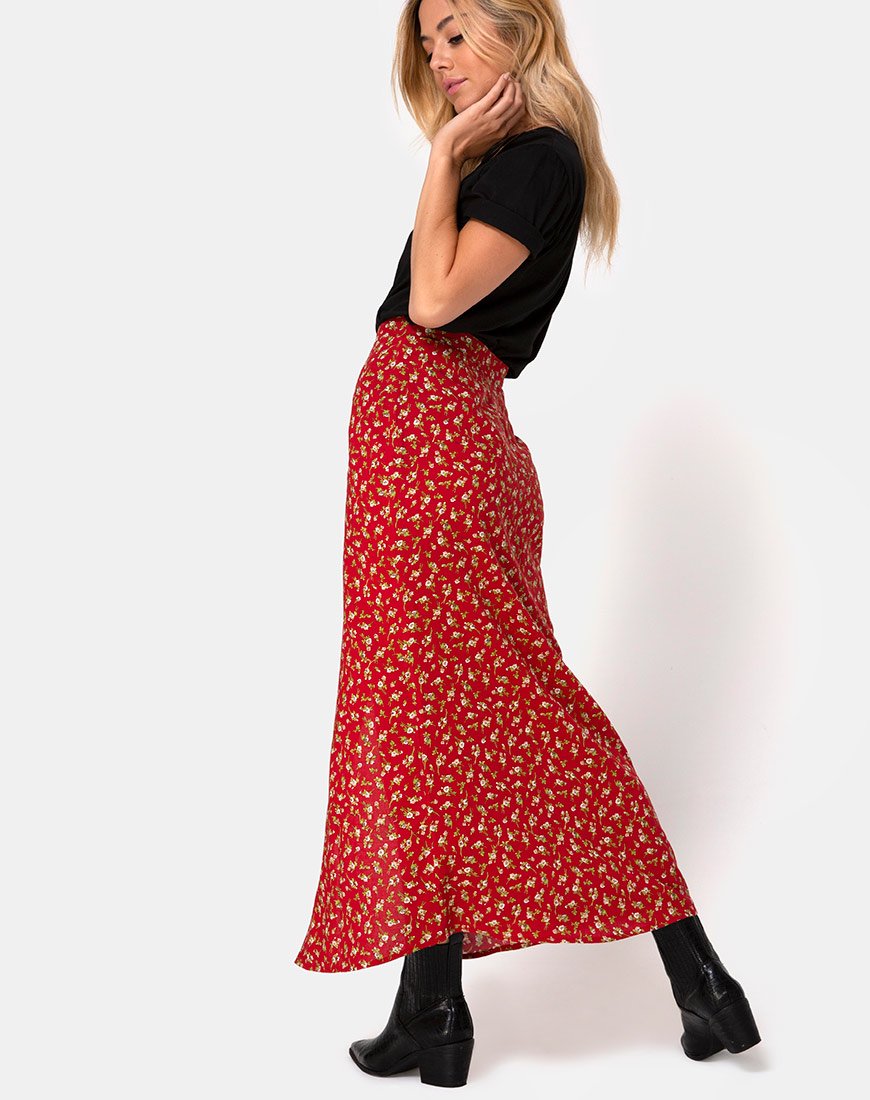 Falda Rima en Falling For You Floral Rojo