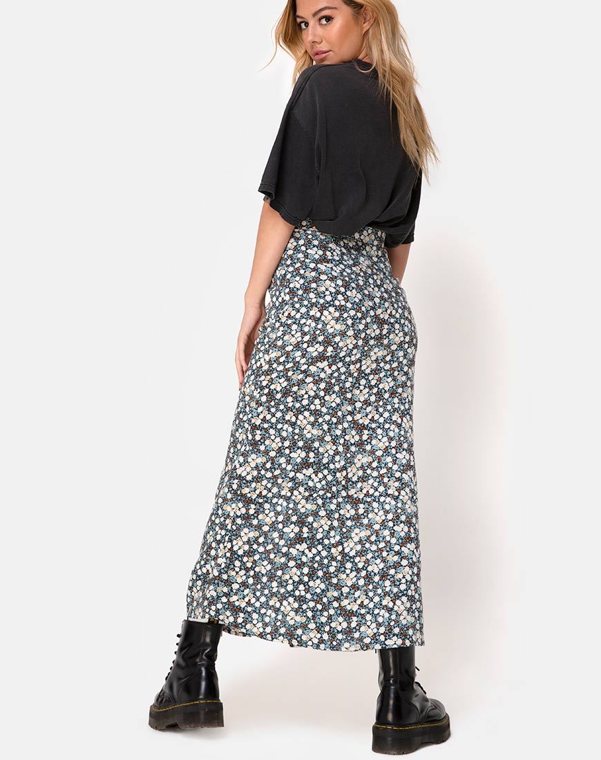 Imagen de la falda Rima en estampado floral Azul marino