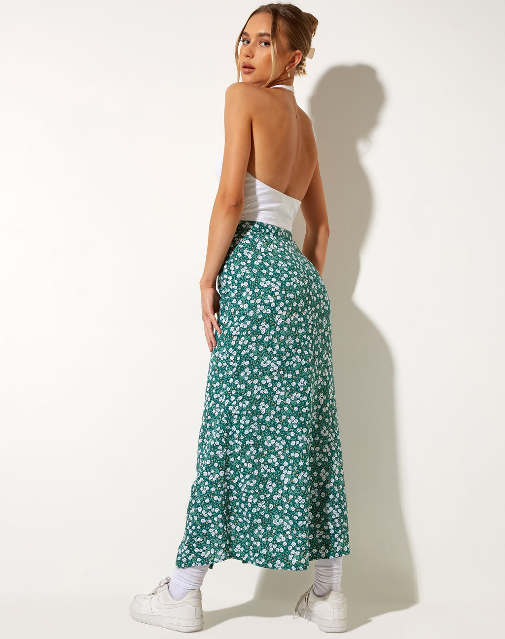 Falda Rima Midi Verde Campo Floral