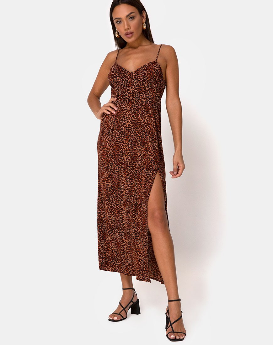 Imagen de Rinda Maxi Dress in Crinkle Ditsy Leopard Naranja