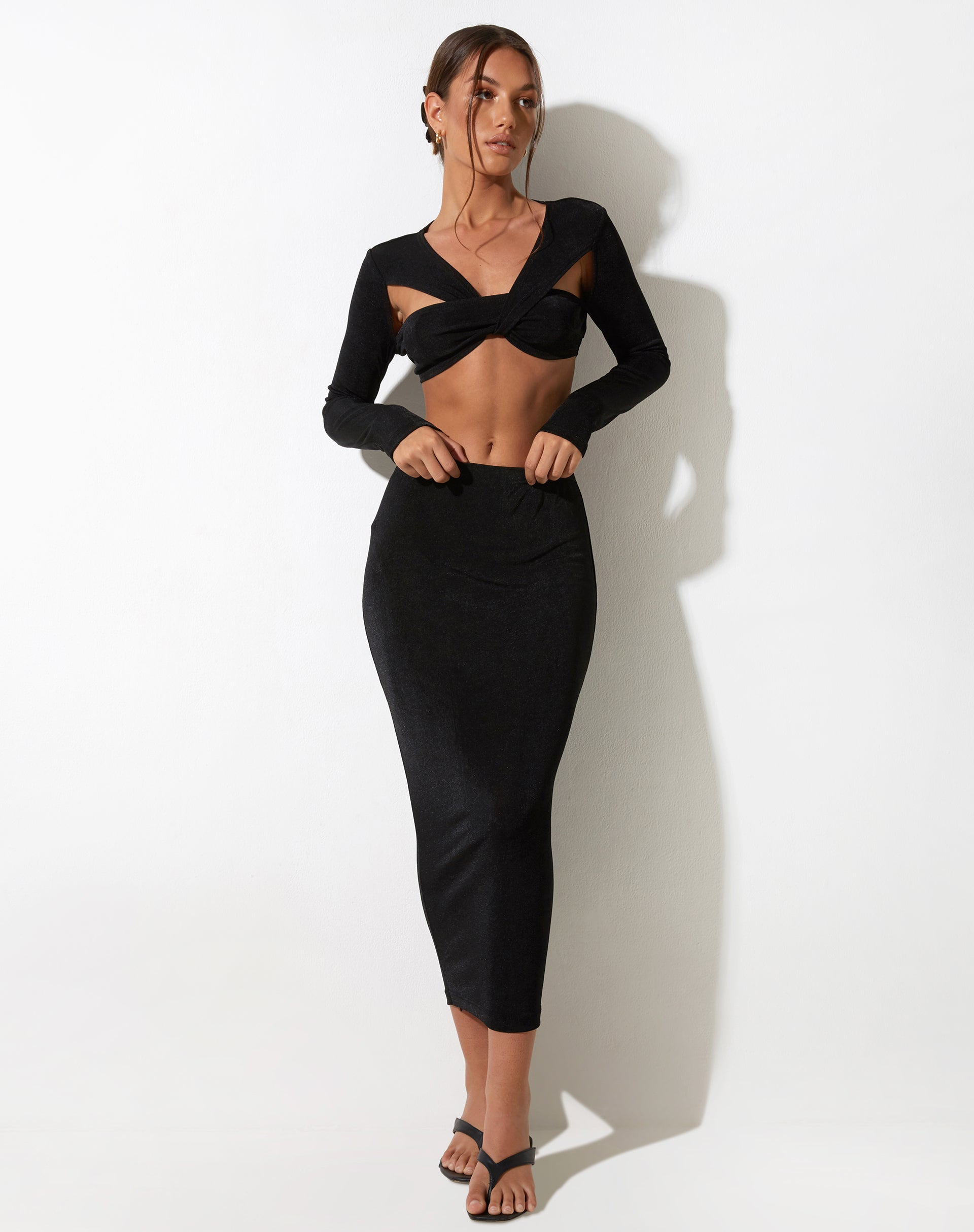 IMAGEN DE Rindang Falda Midi en Crepe Negra