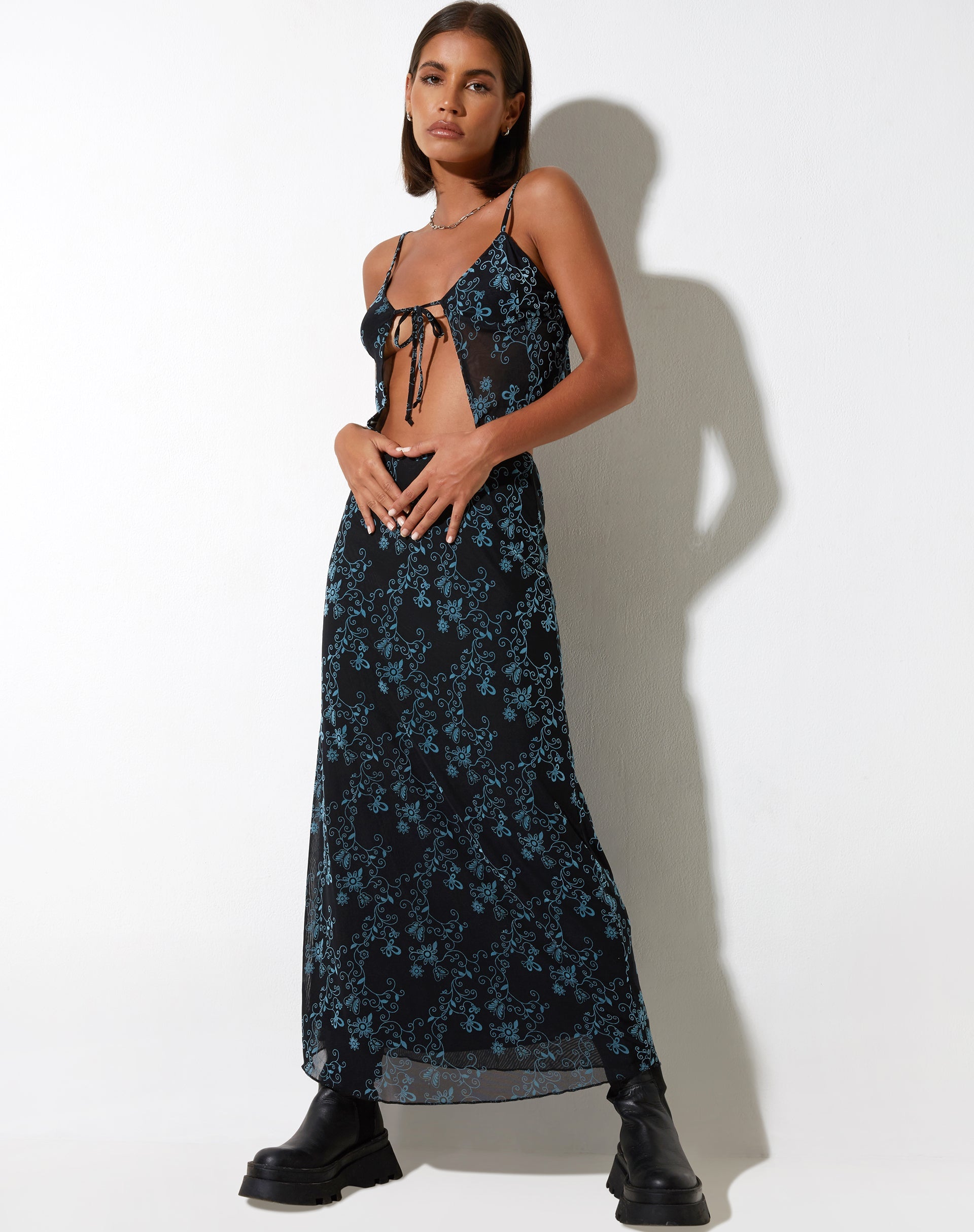 imagen de Rindu Falda Midi en Butterfly Vine Flock Azul