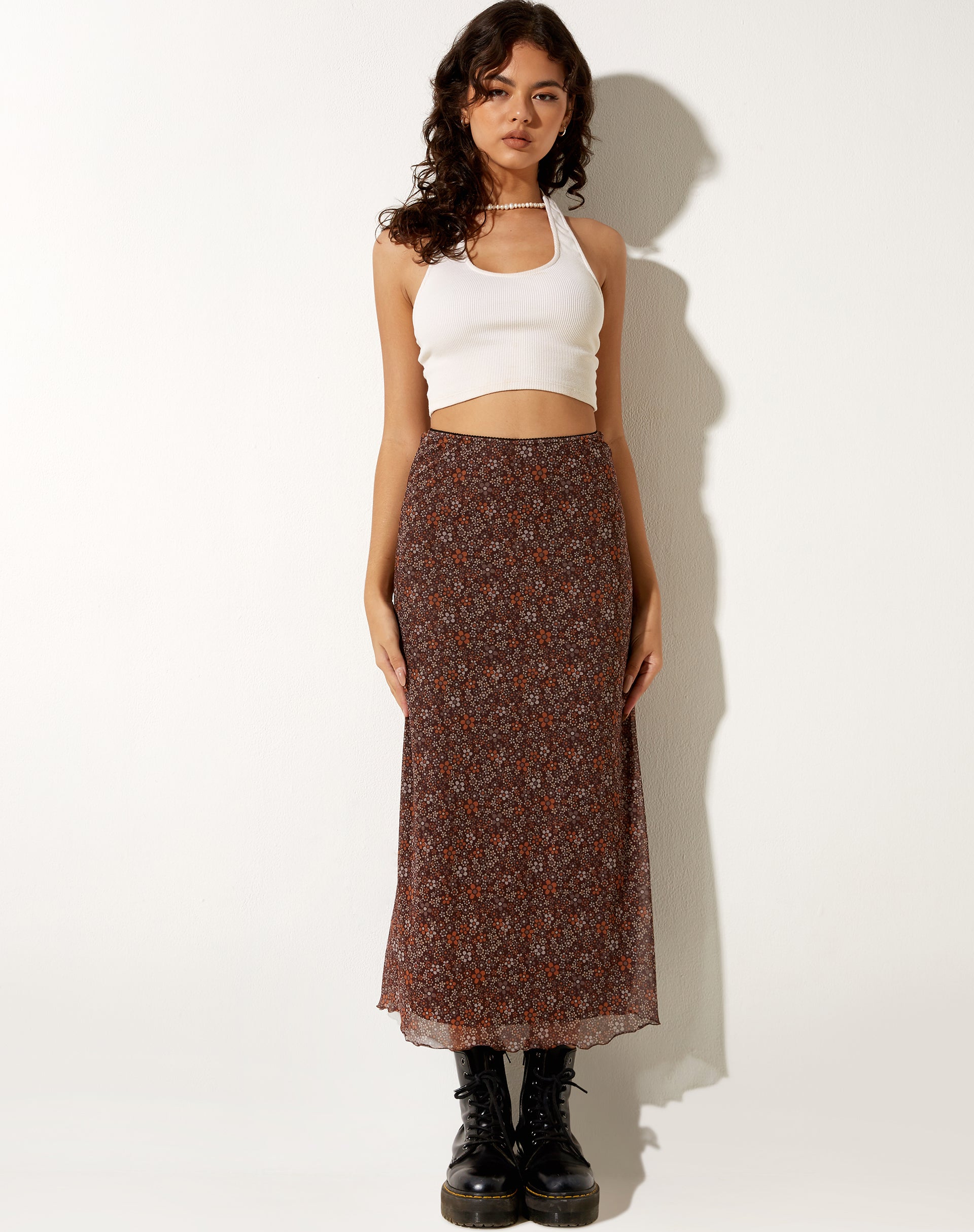 Imagen de Rindu Falda Midi en Flower Garden Marrón