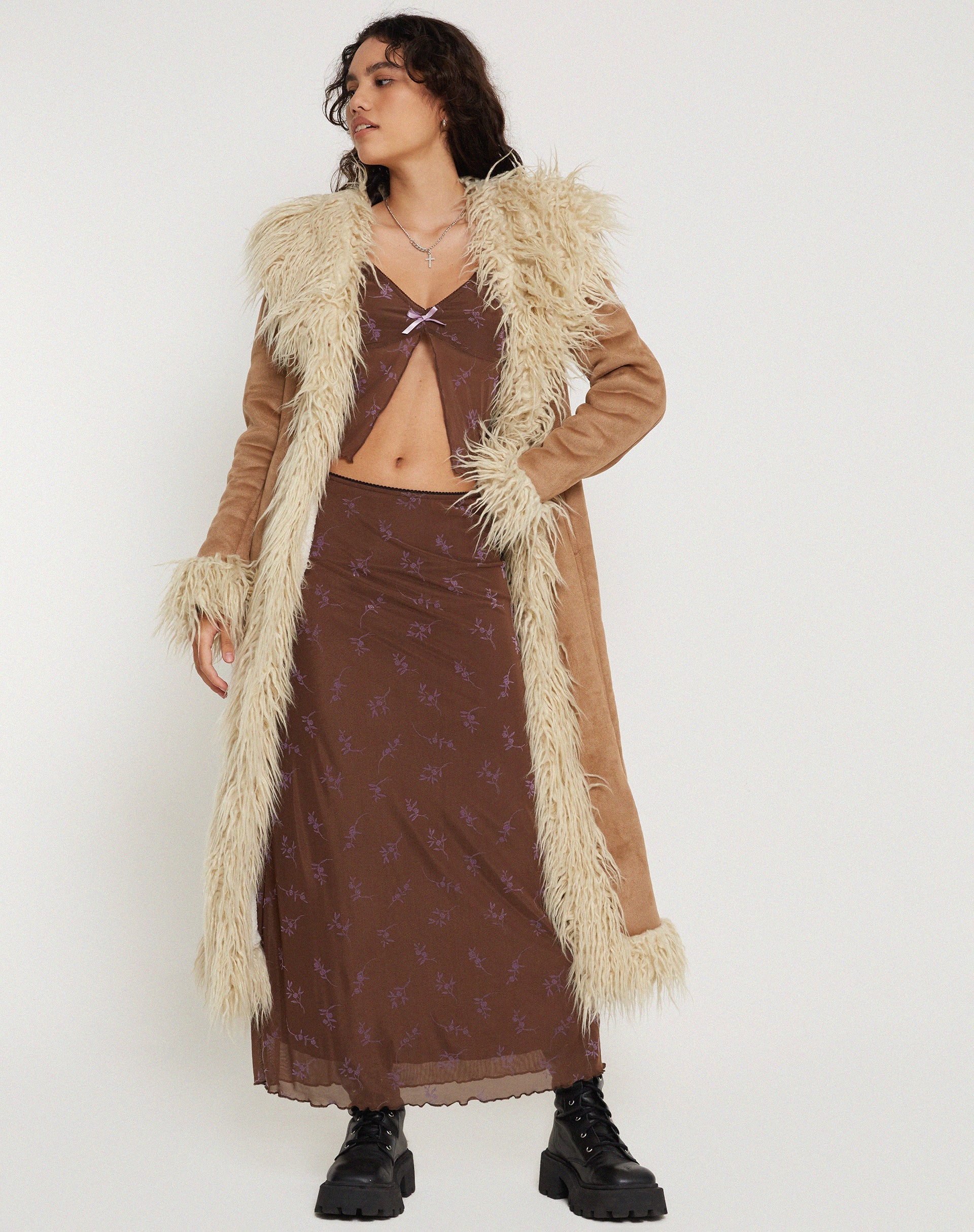 Imagen de Rindu Maxi Skirt in Flower Stem Flock Marrón