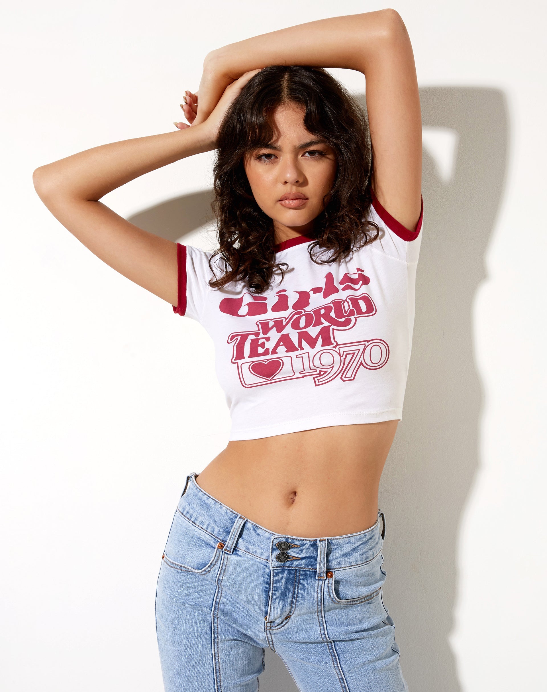 Imagen de Ringer Tee in Ivory Bind Red Adrenaline Girls World Team