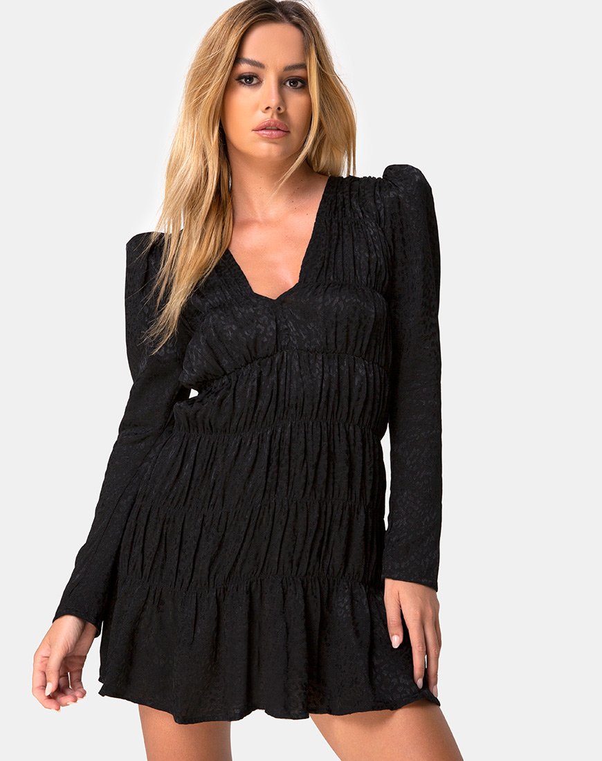 Vestido Risana de satén negro guepardo