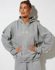 Imagen de Sudadera oversize con capucha en gris marengo y bordado de ángeles en limón