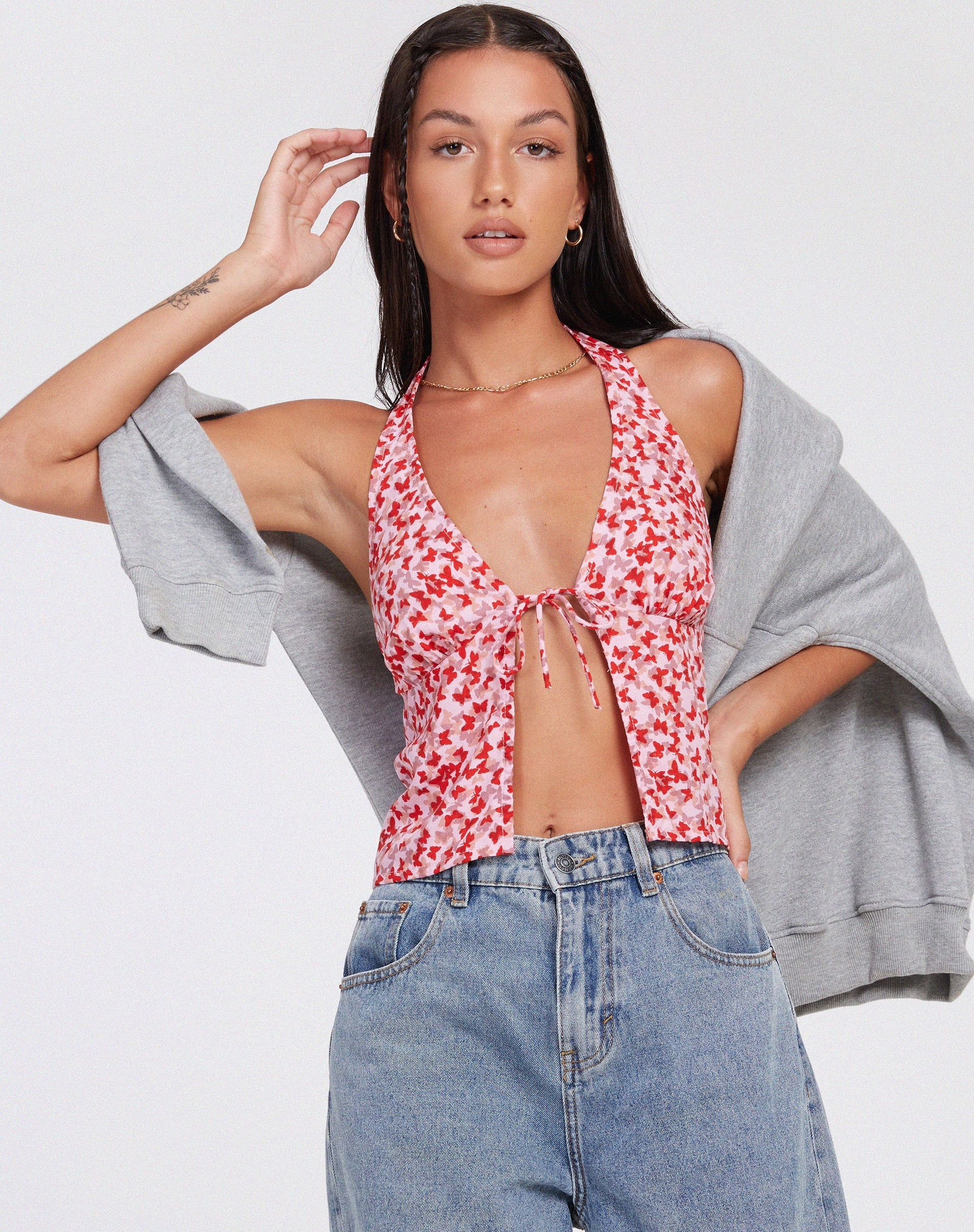 imagen de Roula Halter Top en Ditsy Butterfly Peach Red