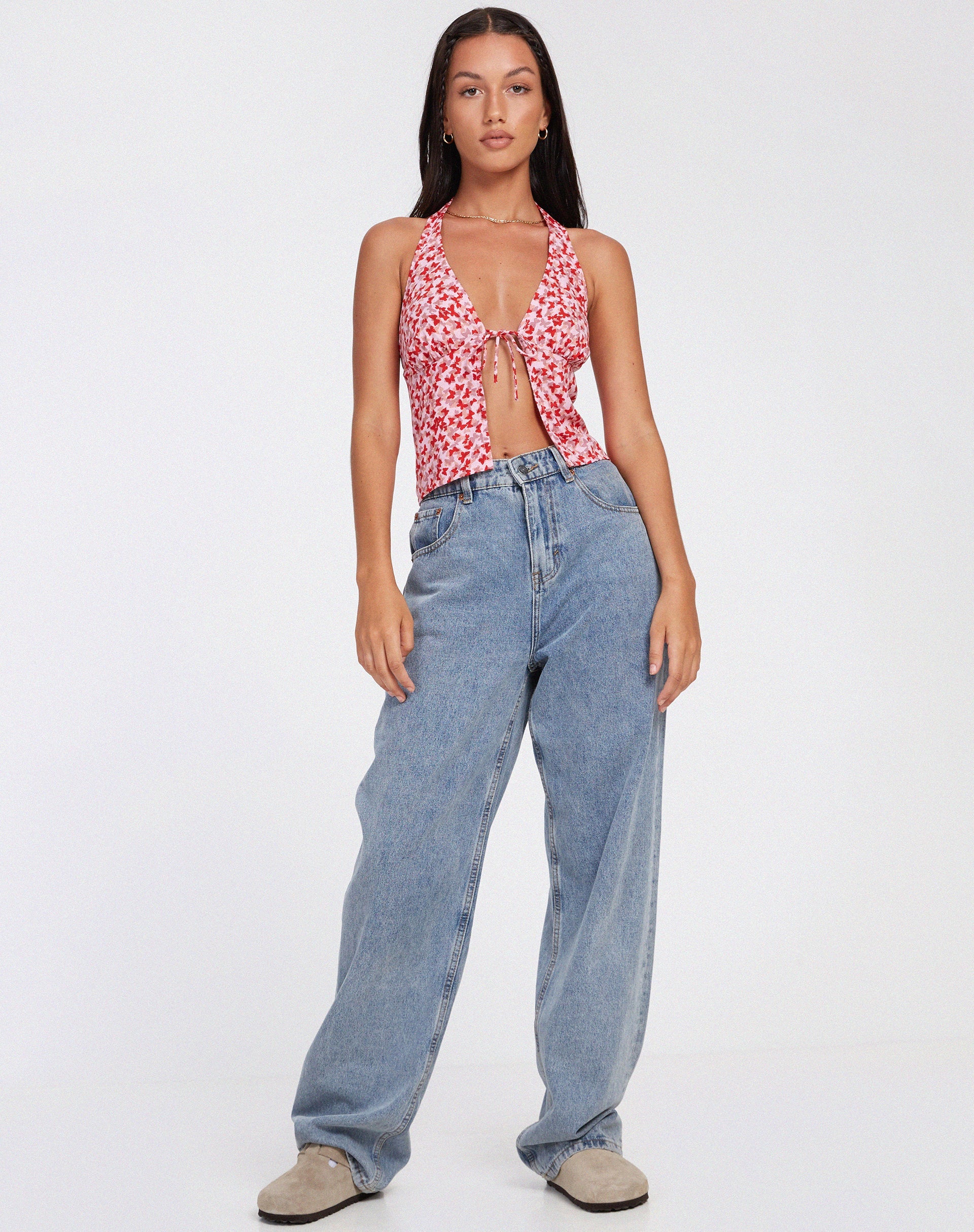 imagen de Roula Halter Top en Ditsy Butterfly Peach Red