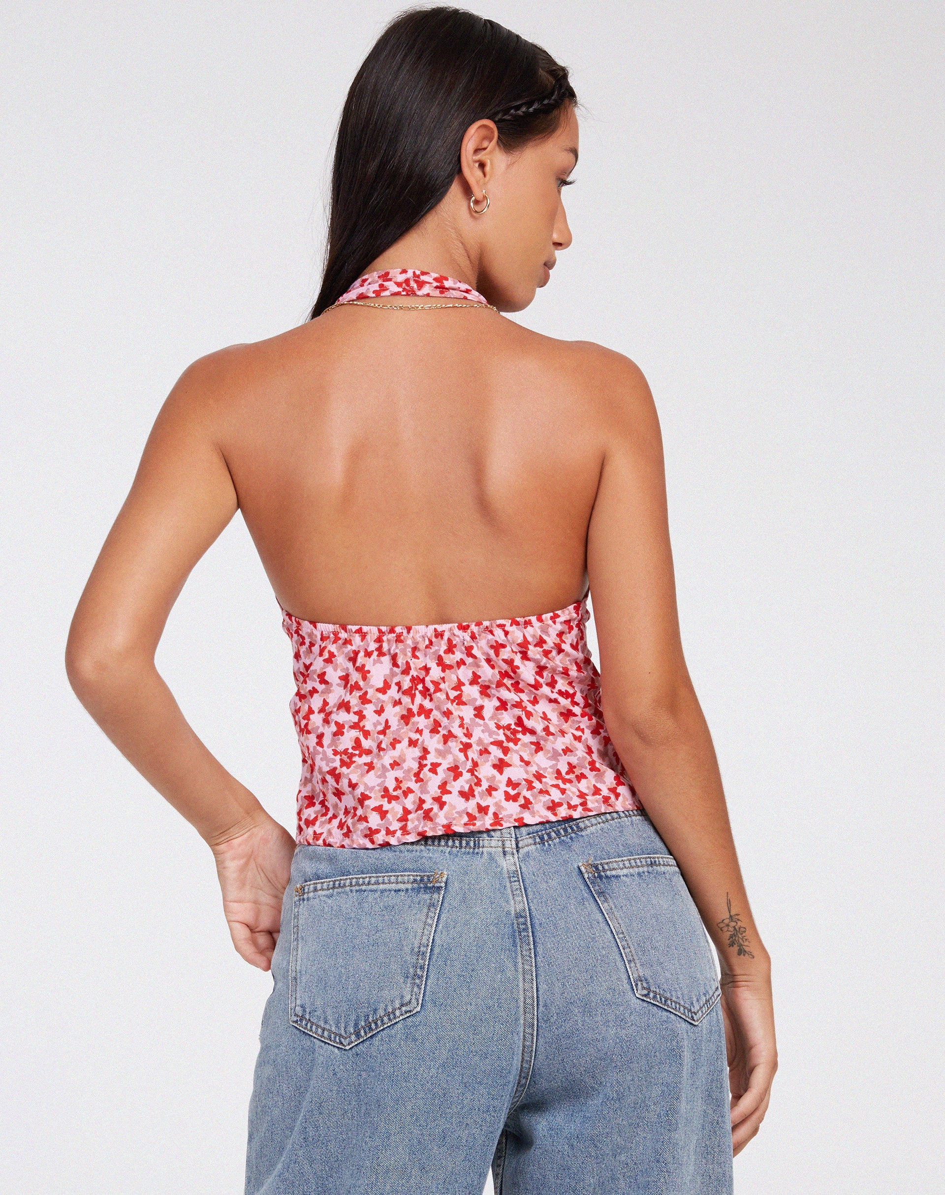 imagen de Roula Halter Top en Ditsy Butterfly Peach Red