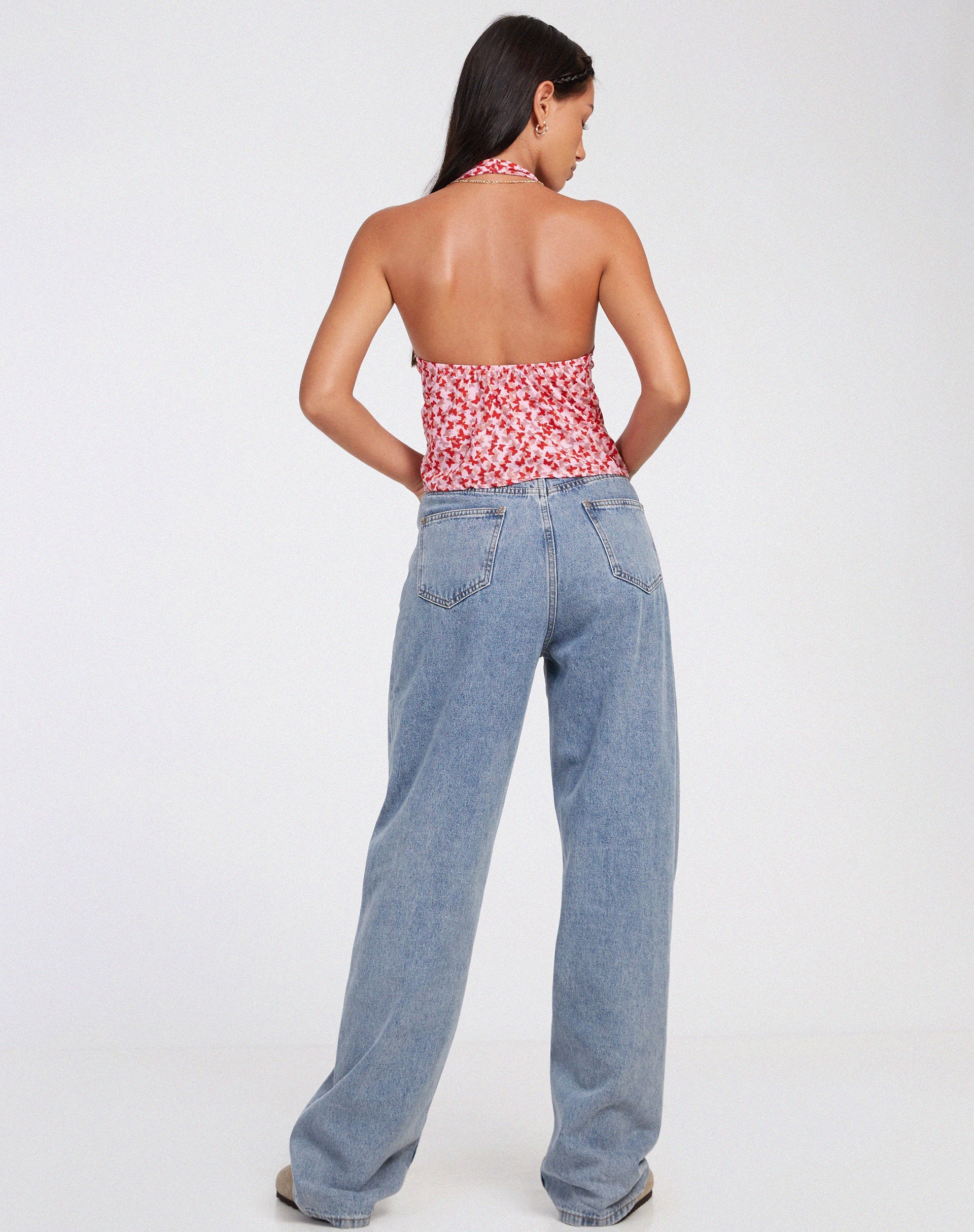 imagen de Roula Halter Top en Ditsy Butterfly Peach Red