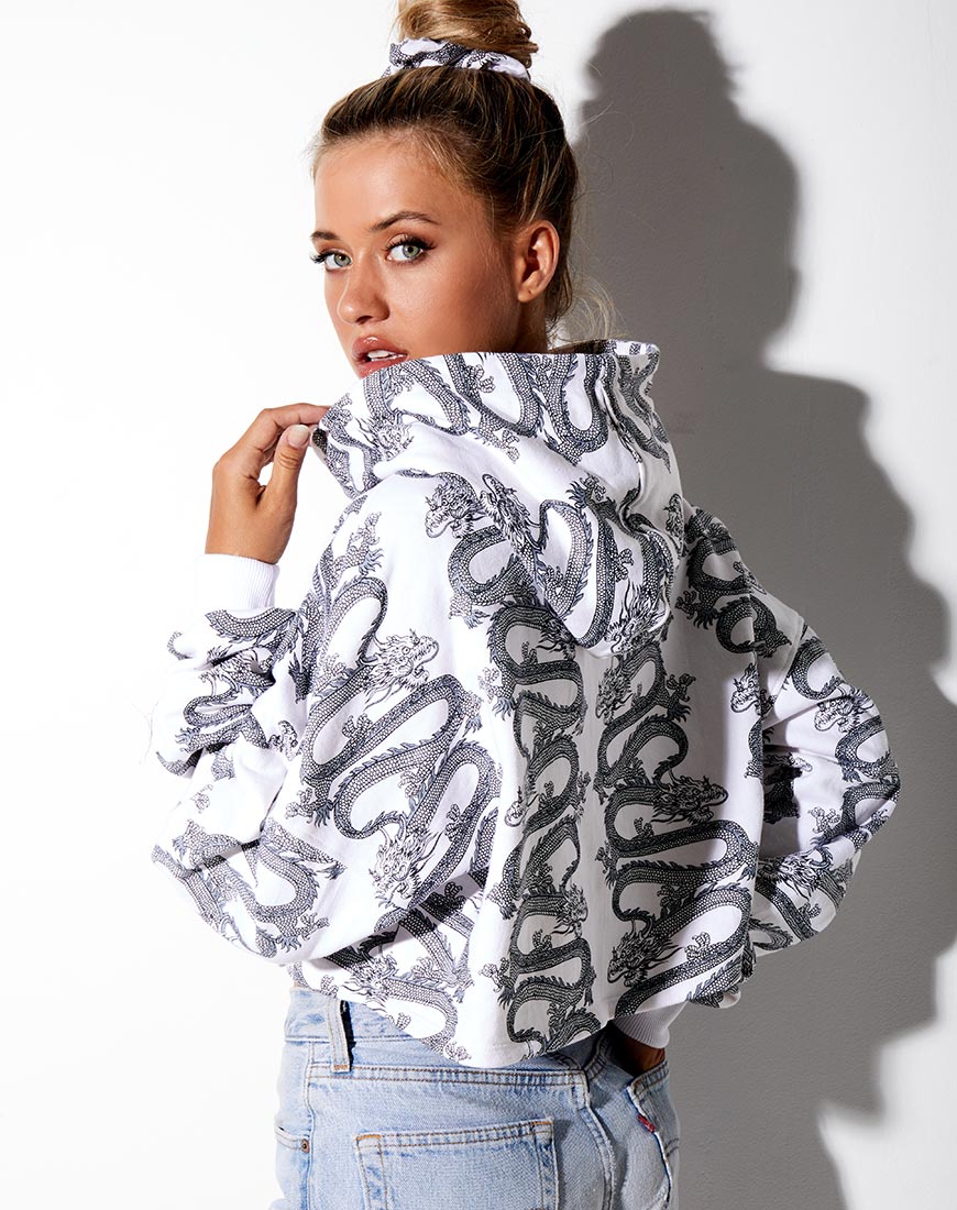 Sudadera con capucha Roky Cropped Hoody en Dragon Rope Blanco Colocación