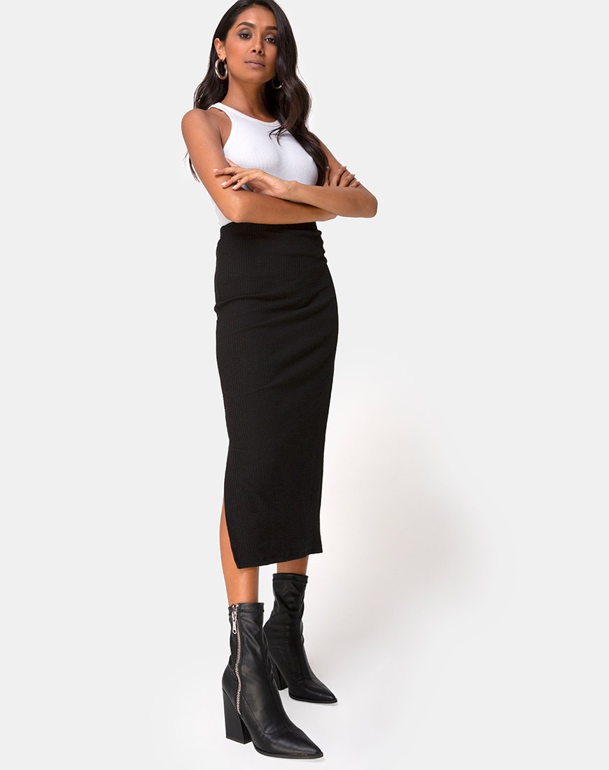 Imagen de Rollie Midi Skirt in Jumbo Rib Negro