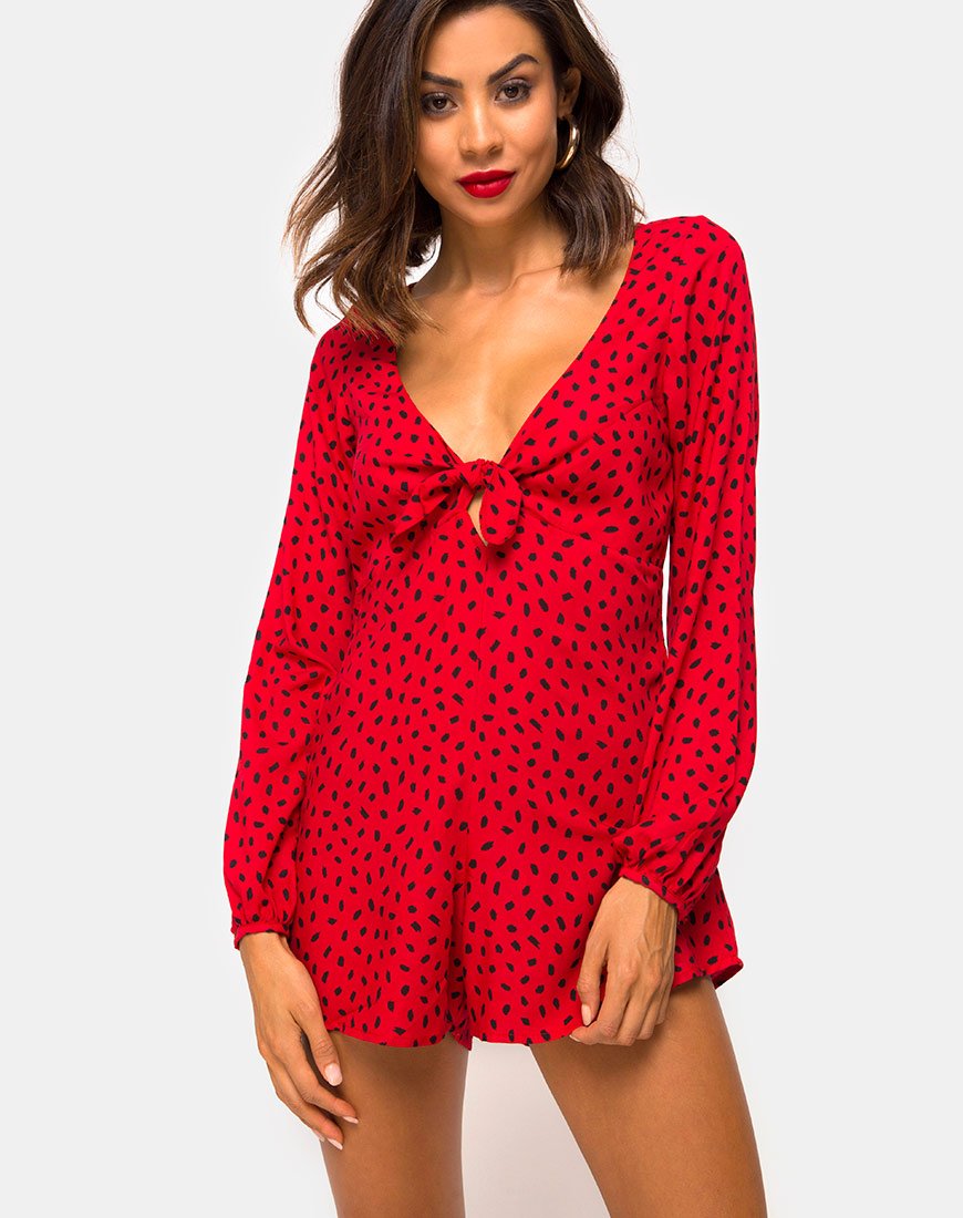 Imagen de Romalo Playsuit en Mini Diana Dot Rojo y Negro