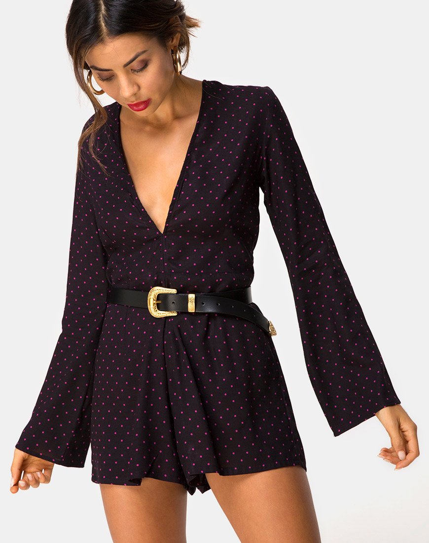 Playsuit Romeo de manga larga en rojo de lunares cubanos