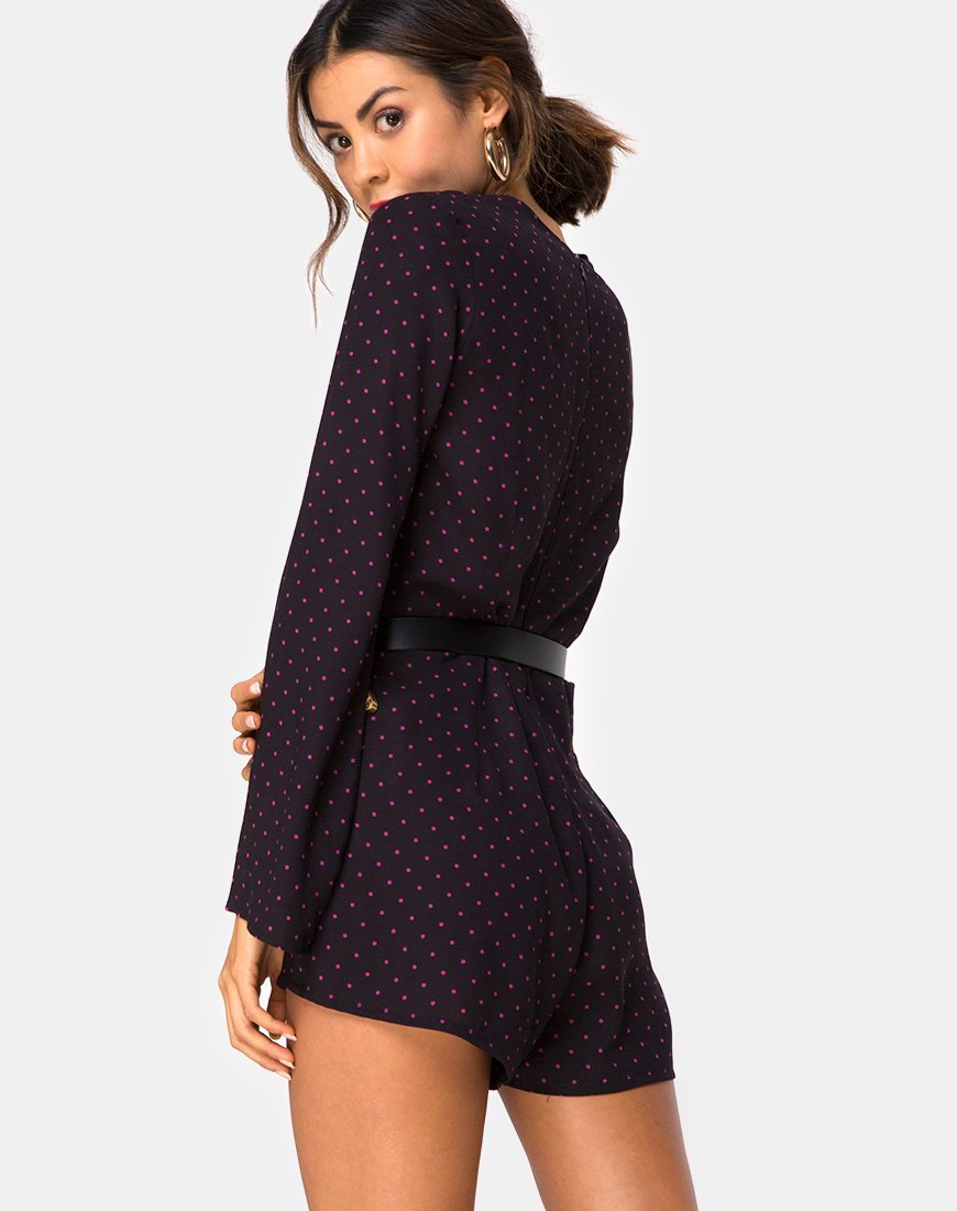Playsuit Romeo de manga larga en rojo de lunares cubanos