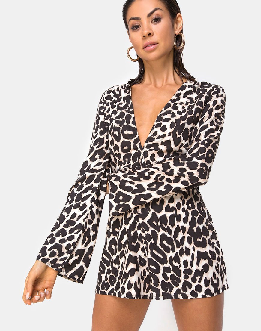 Romeo Plunge Playsuit en jaguar oversize