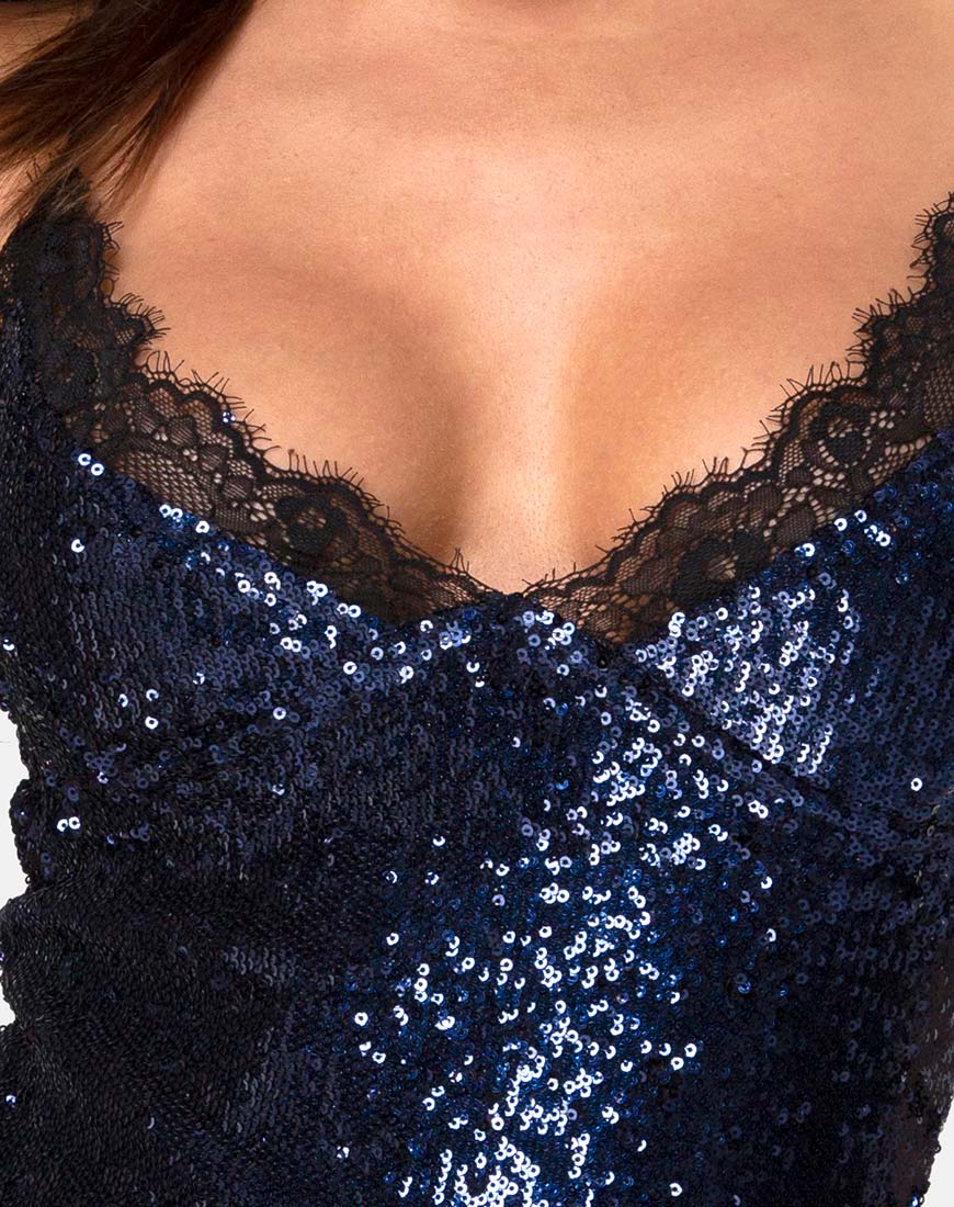 Imagen de Romini Vestido en Midnight Mini lentejuelas con encaje negro