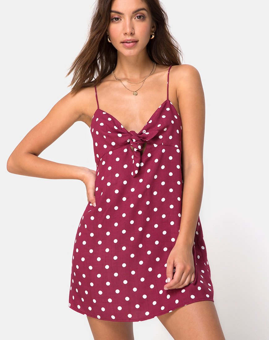 Vestido Roppan Slip en Polka Vino Medio