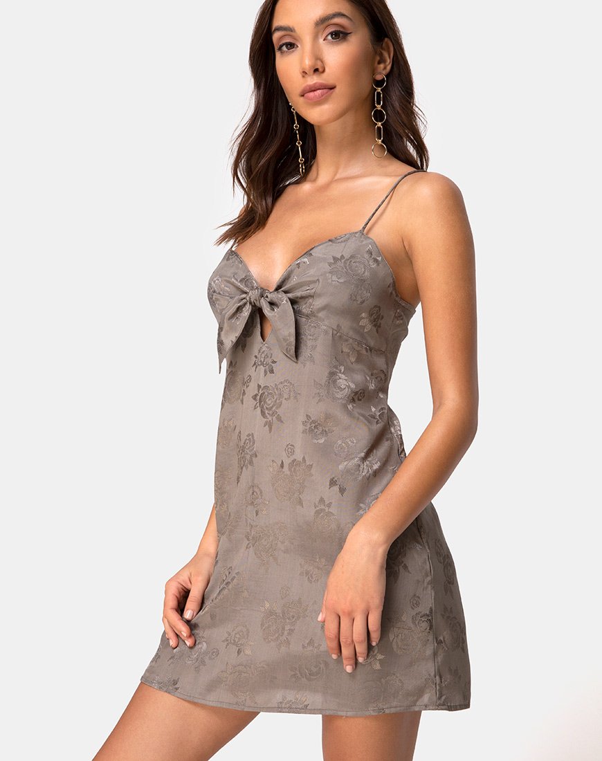 Vestido Ronina en Satén Rosa Plata Gris