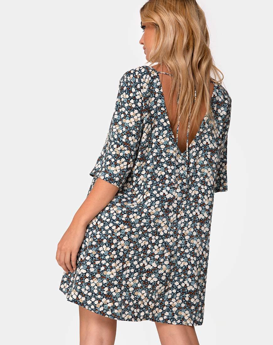 Vestido Swing Rosella en Floral Campo Azul Marino