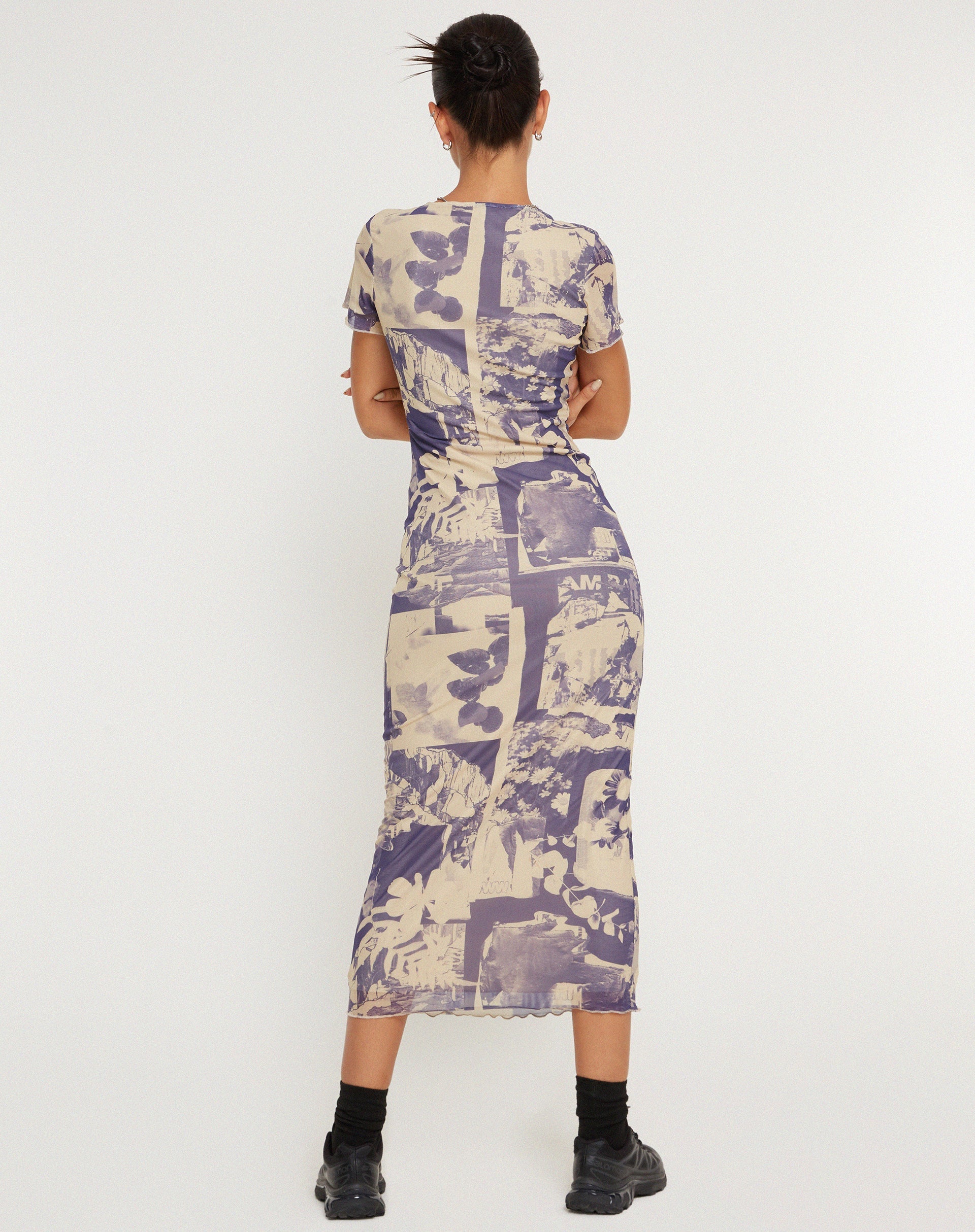 Imagen de Roska Vestido Midi de Malla Estampada en Collage Floral Sombra Morado
