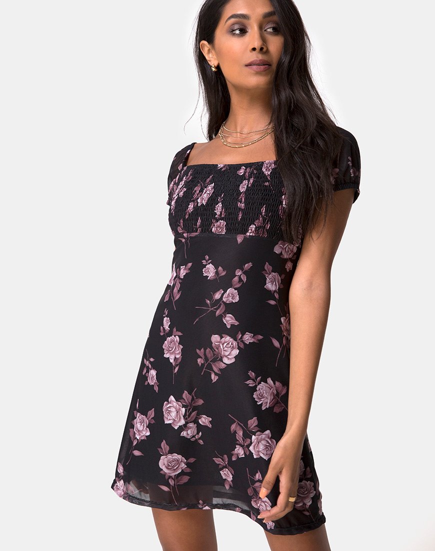 Vestido de té Ruchine en rosa oscuro