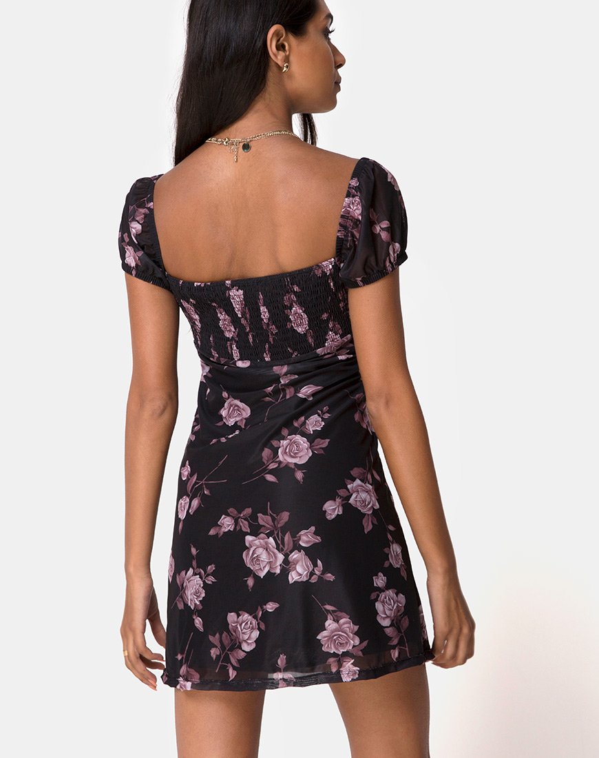 Vestido de té Ruchine en rosa oscuro