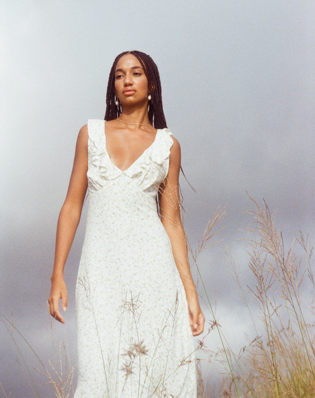 Vestido Rufiso Midi en Pretty Petal Ivory