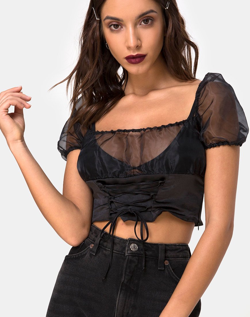 Ruina Top en negro satinado