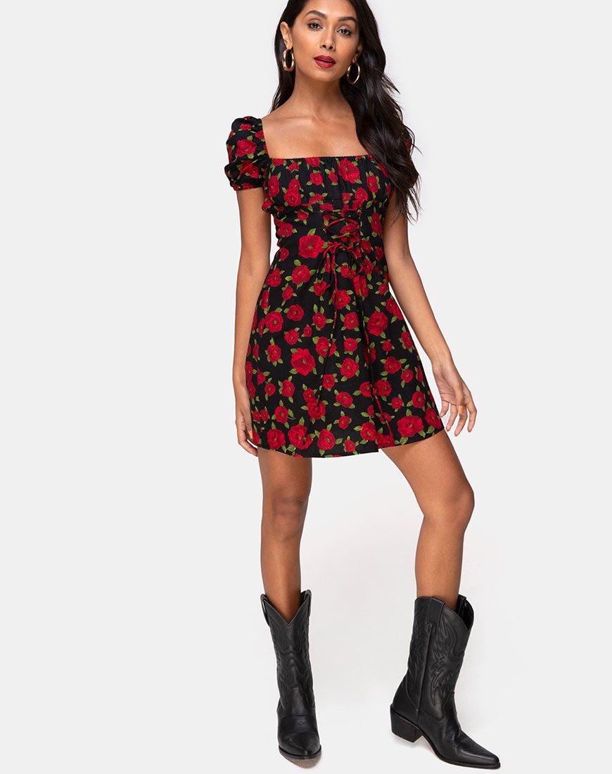 Imagen de Ruzenta Mini Vestido en Roaming Rose Negro