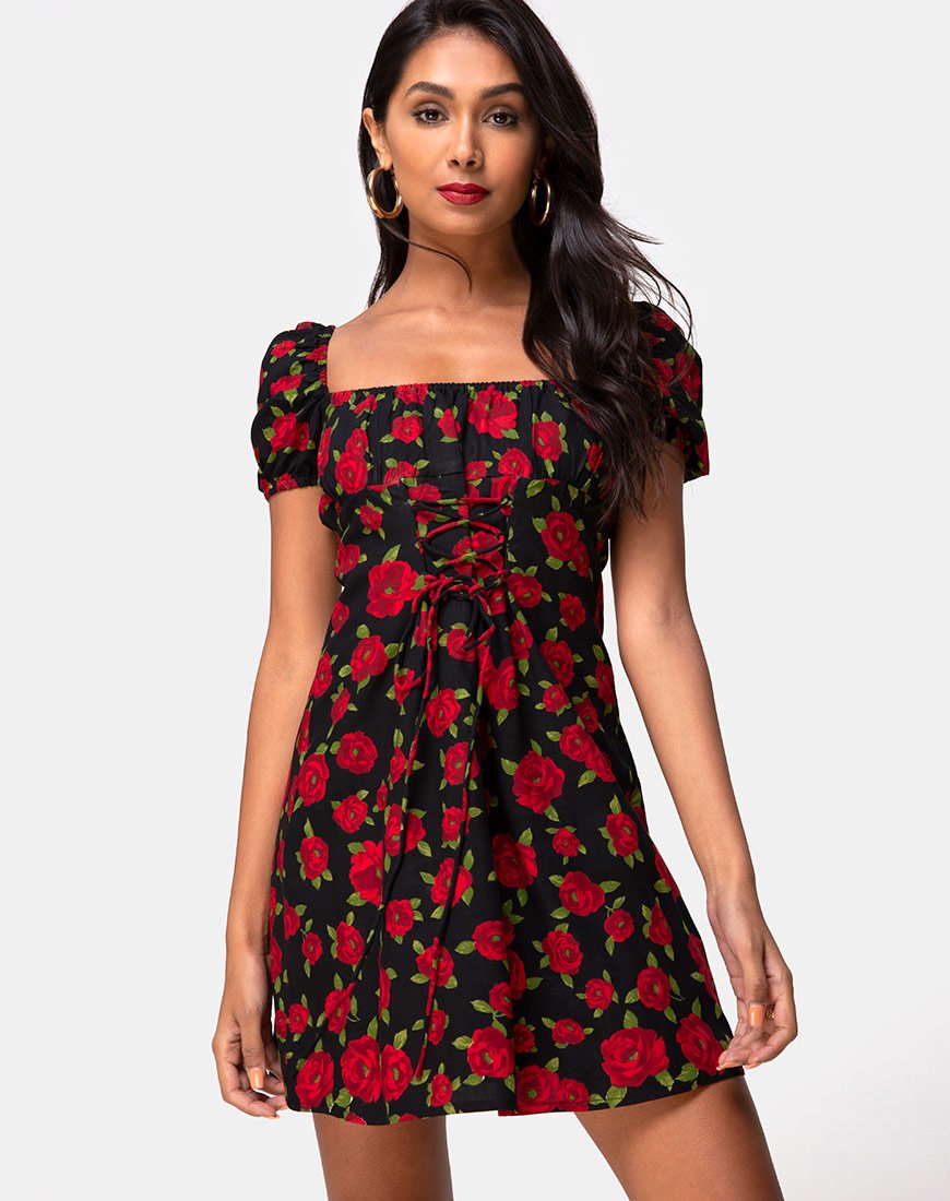 Mini Vestido Ruzenta en Roaming Rose Negro