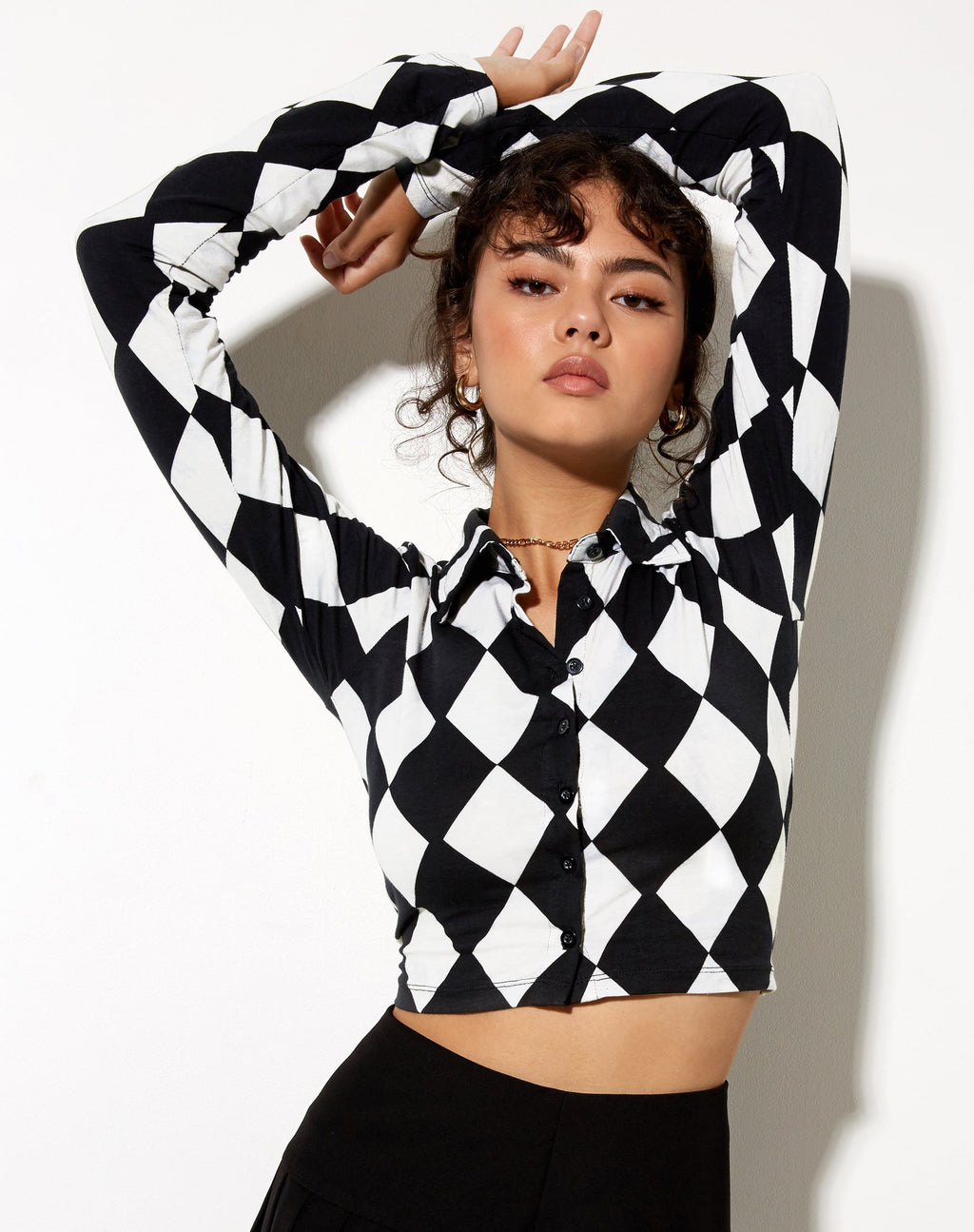 Ryals Crop Top en blanco y negro arlequín