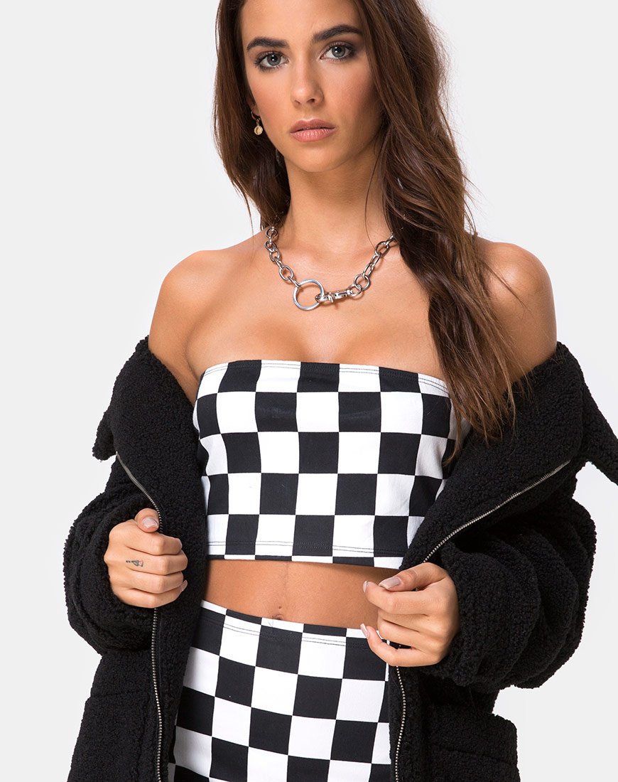 Villy Crop Top en Checker Board Medium B/N