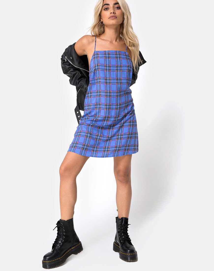 Imagen de Sagha Slip dress in 90s Check Blue Pink
