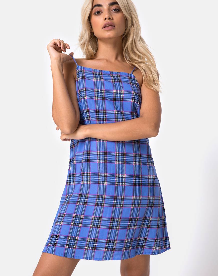 Imagen de Sagha Slip dress in 90s Check Blue Pink