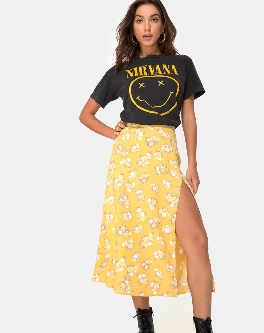 Imagen de la falda Saika Midi en color Rose Bunch Yellow
